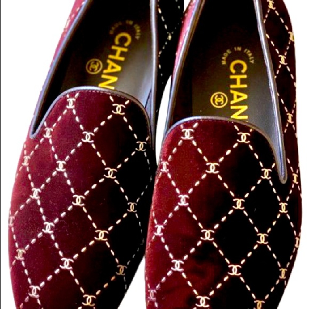 Chanel velvet moccasins